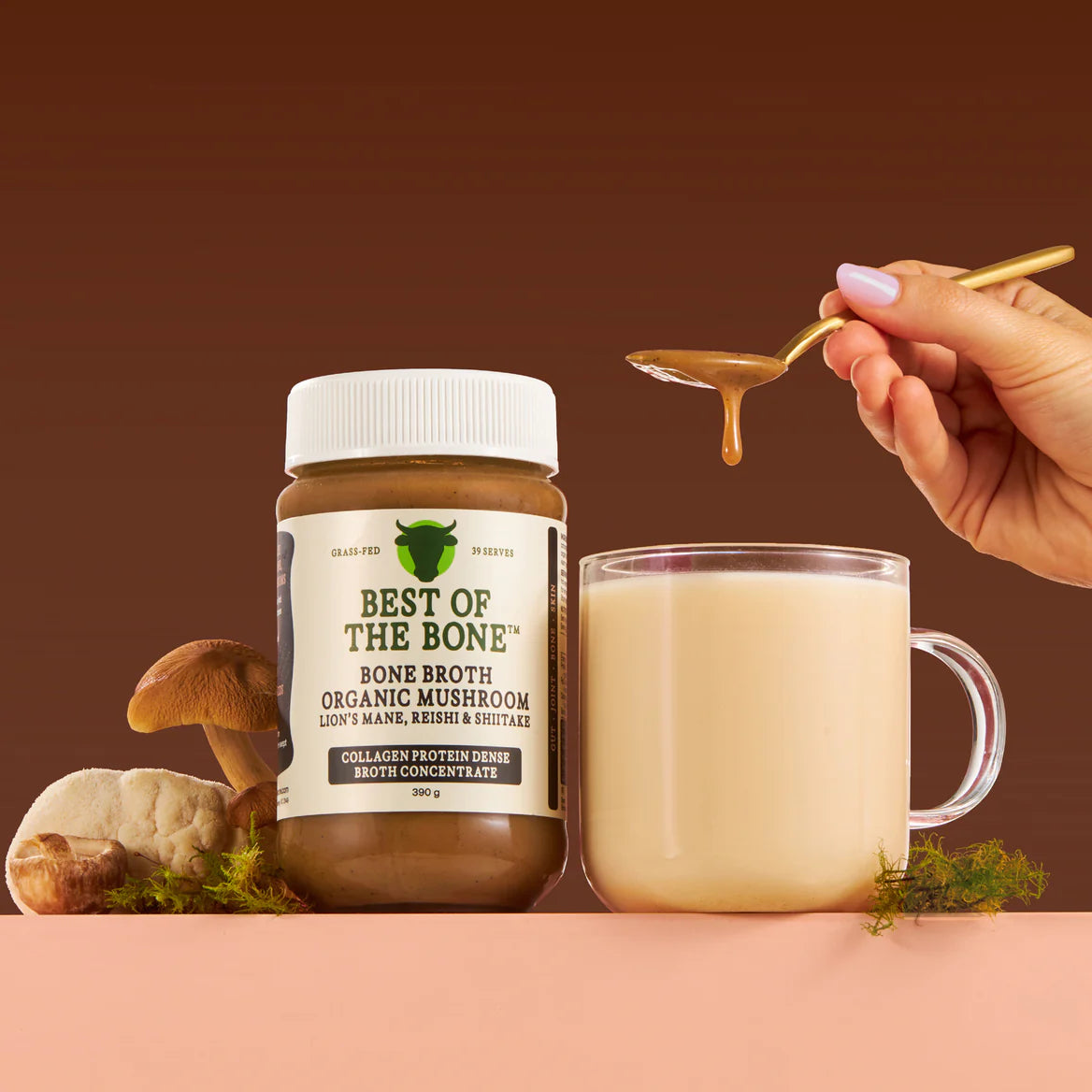 Best of the Bone Bone - Broth Beef Concentrate Healing Mushrooms Organic Lions Mane Reishi Shiitake 390g