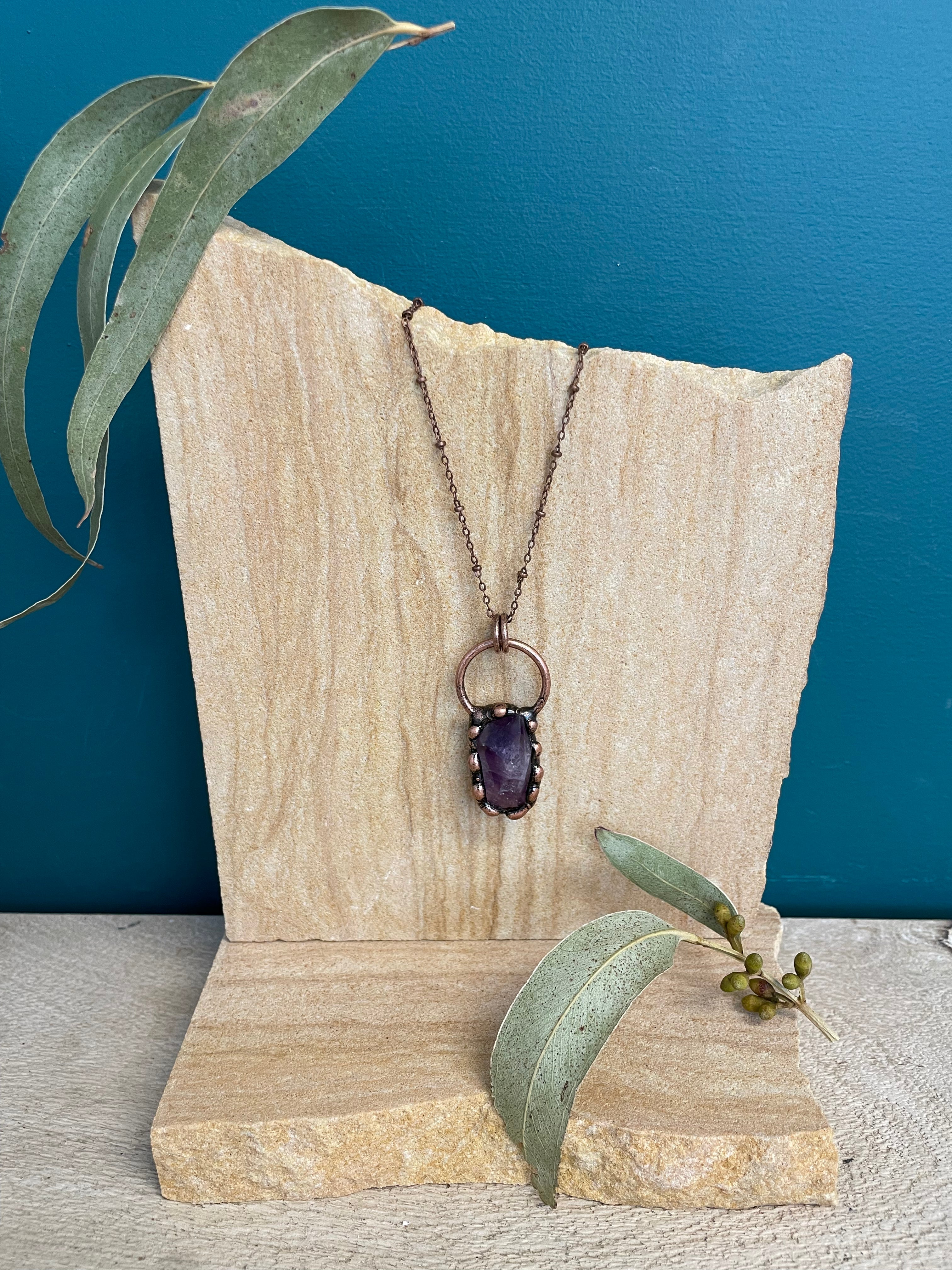 Whole Store Raw Amethyst Antique Rose Gold Plated Ring Pendant Necklace