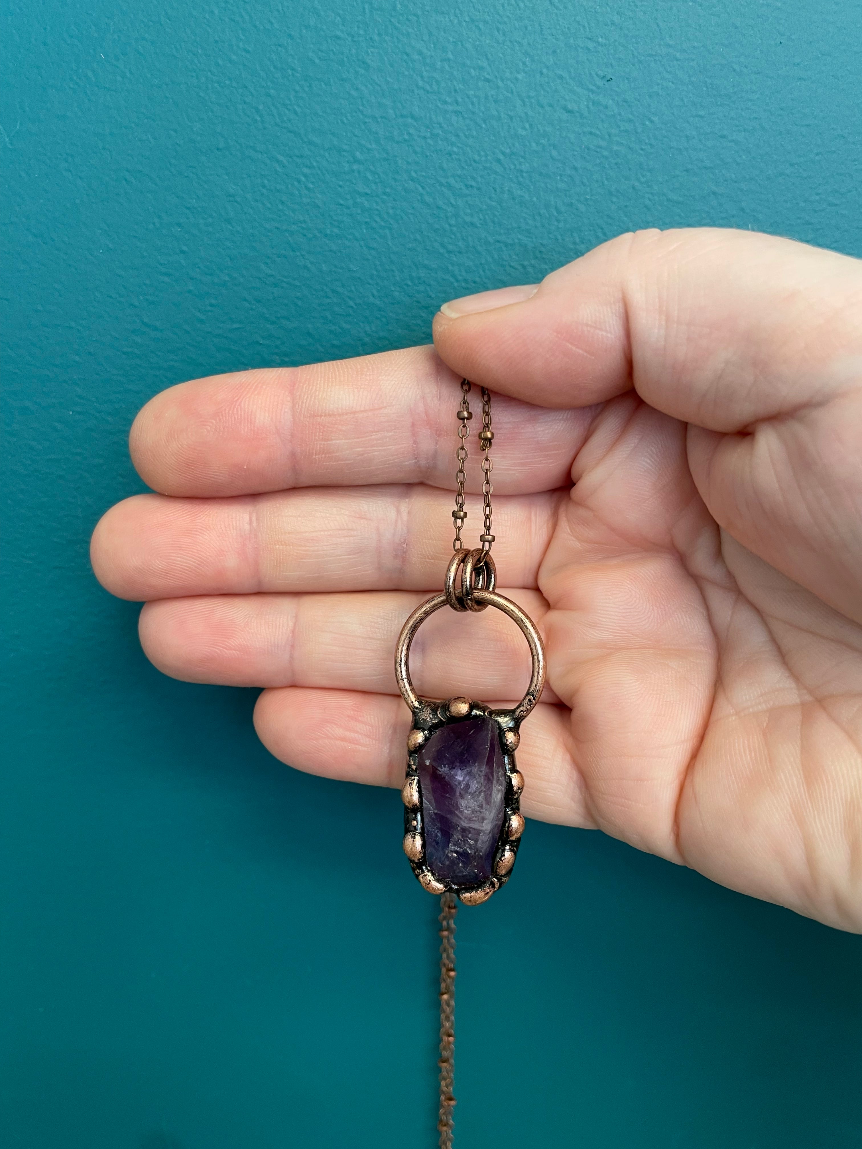 Whole Store Raw Amethyst Antique Rose Gold Plated Ring Pendant Necklace