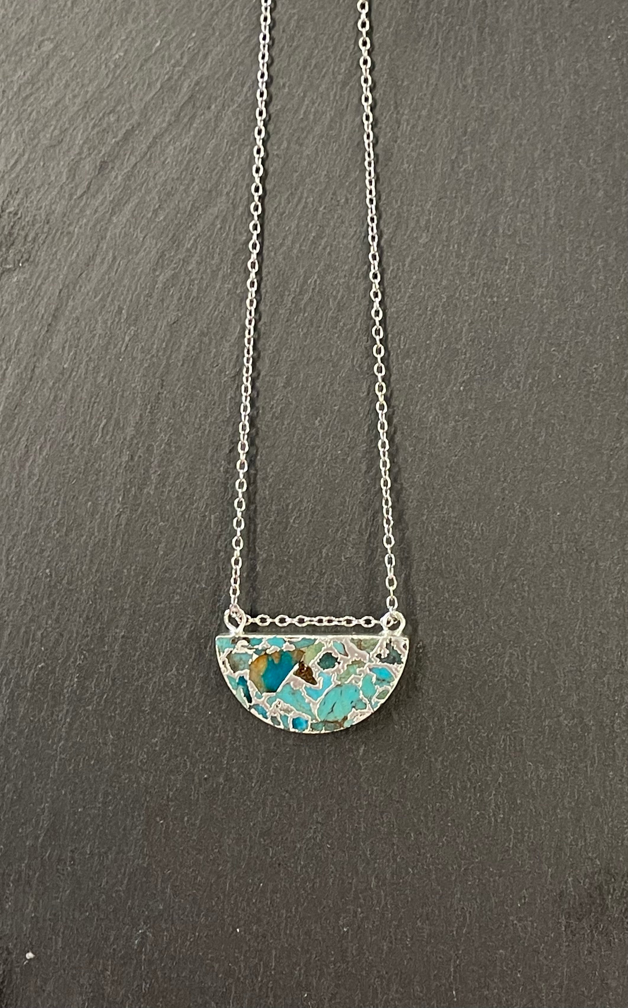 Whole Store Turquoise Half Moon Pendant with Sterling Silver Necklace