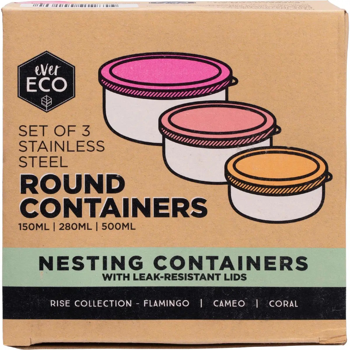 Ever Eco Stainless Steel Round Containers 3 pack