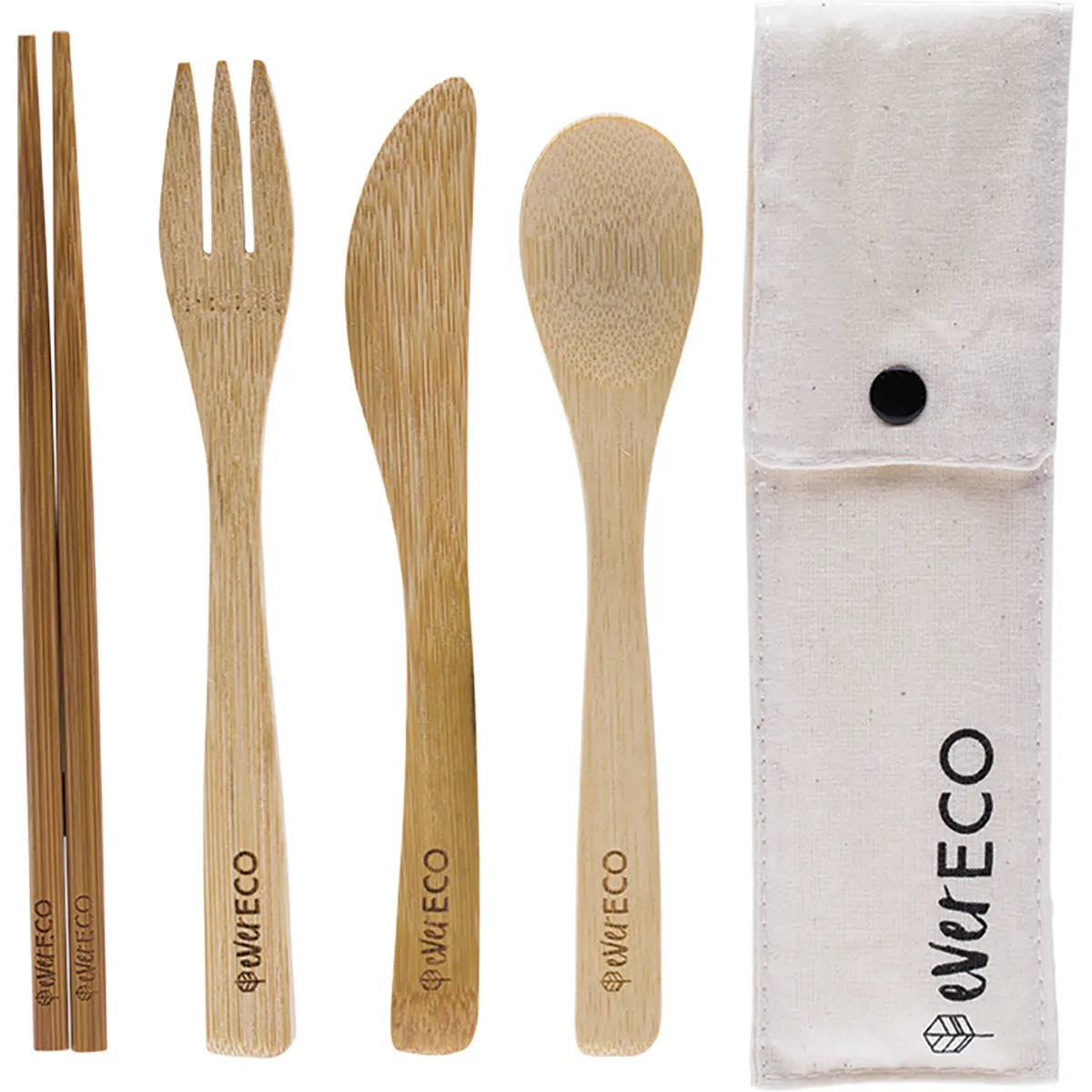 Ever Eco Bamboo Cutlery Set with Organic Cotton Travel Pouch