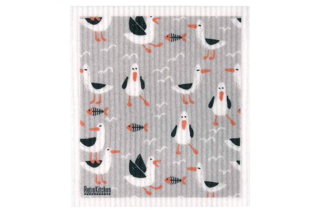 Retro Kitchen Biodegradable Sponge Dish Cloth - Seagulls