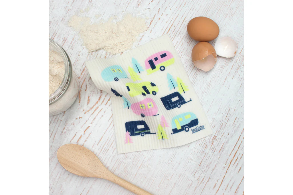 Retro Kitchen Biodegradable Sponge Dish Cloth - Caravans