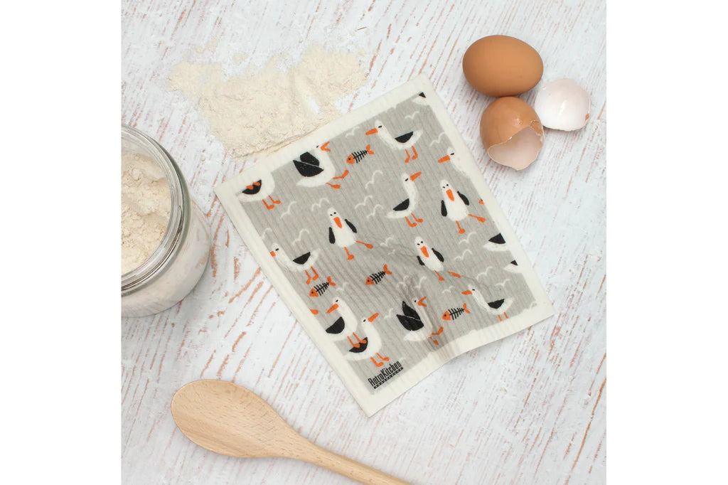 Retro Kitchen Biodegradable Sponge Dish Cloth - Seagulls