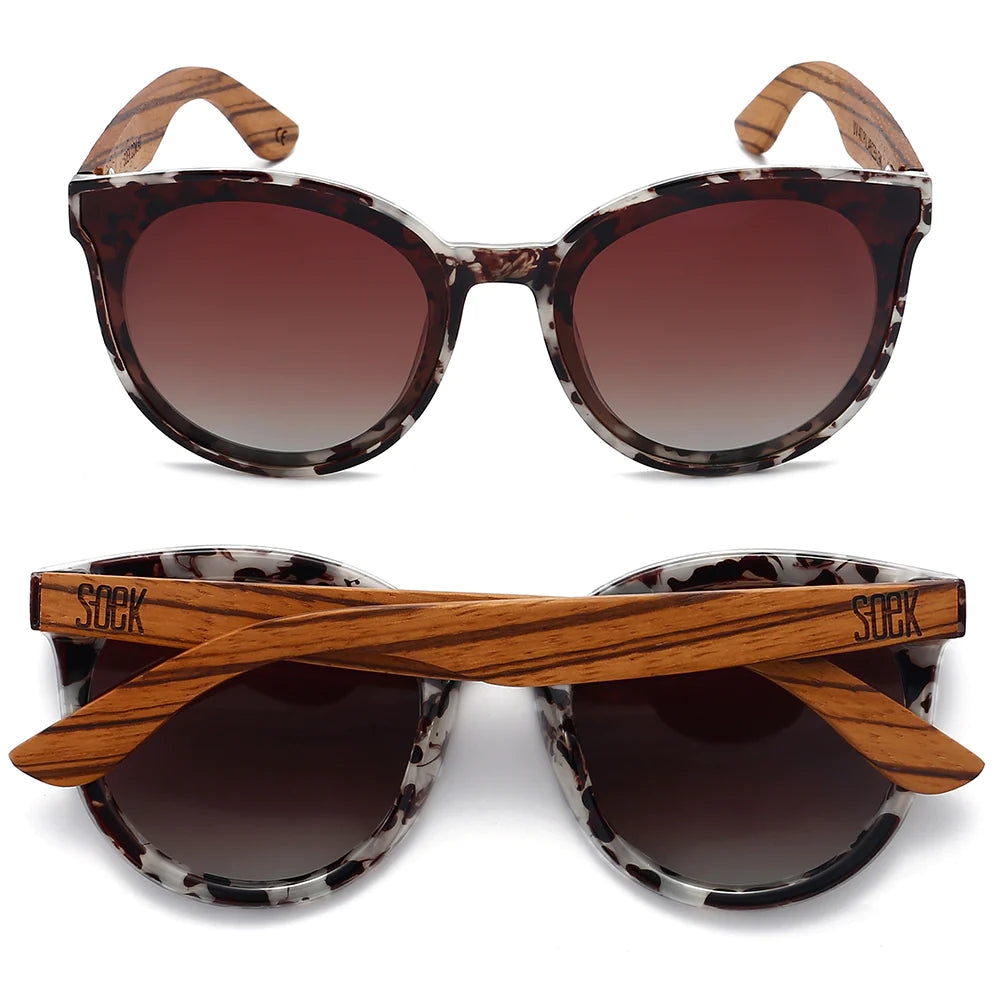 Soek Bella Ivory Tortoise Sunglasses with Walnut Arms