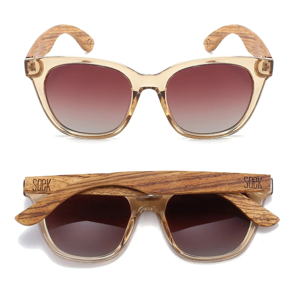 Soek Lila Grace Champagne Sunglasses with Walnut Arms