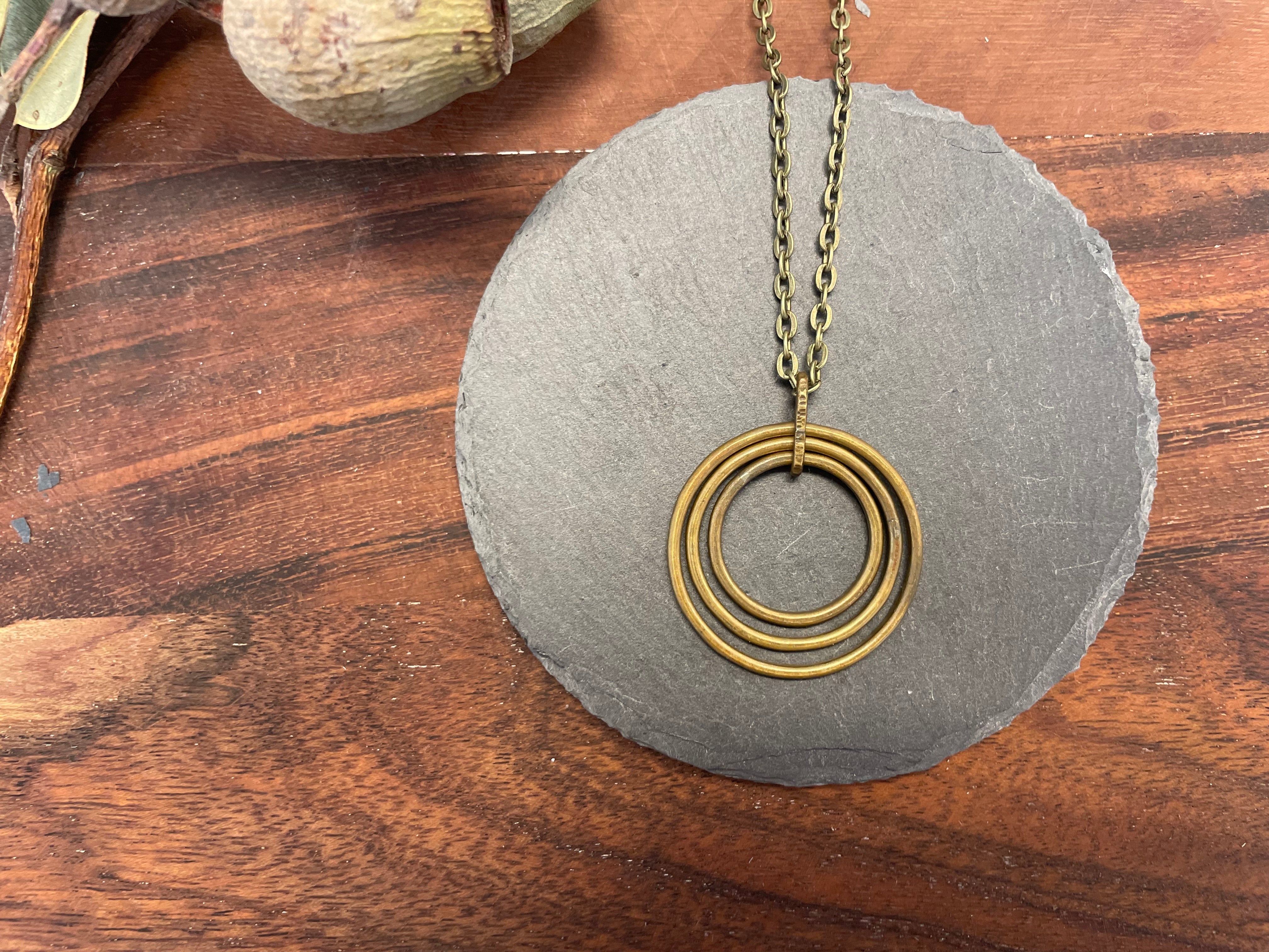 Whole Store Betsy C Jewellery Brass Textured Nested Circle Pendant