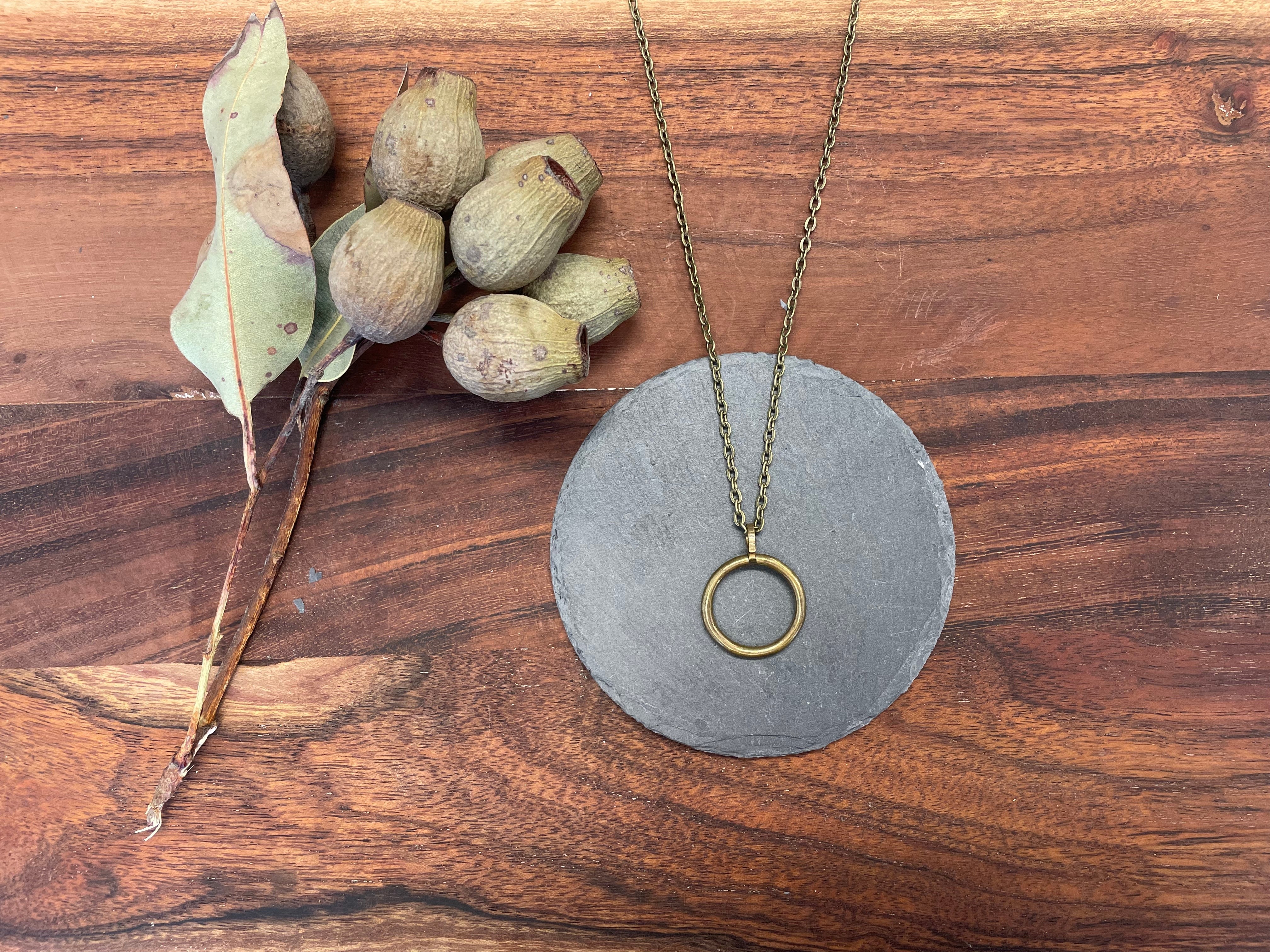 Whole Store Betsy C Jewellery Brass Textured Single Circle Pendant