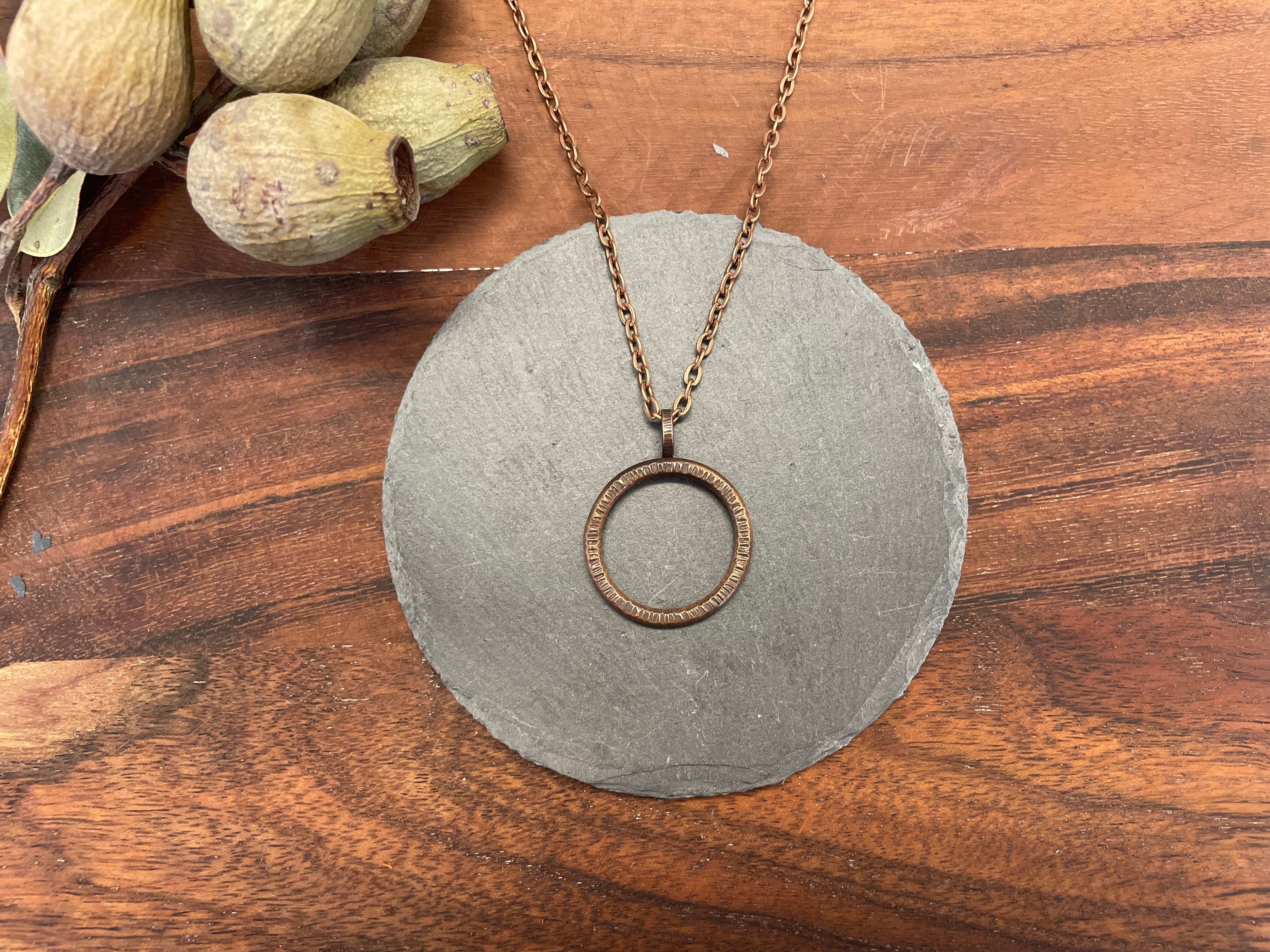 Whole Store Betsy C Jewellery Copper Textured Single Circle Pendant
