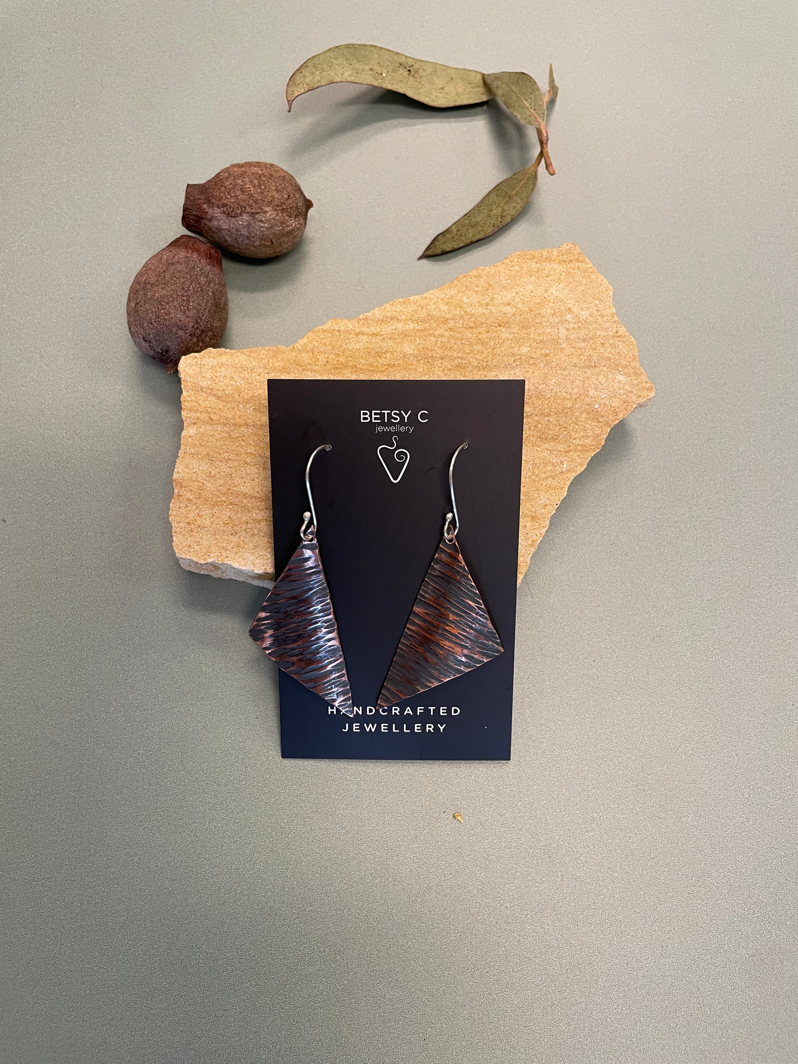Betsy C Jewellery Copper Textured Triangle Earrings