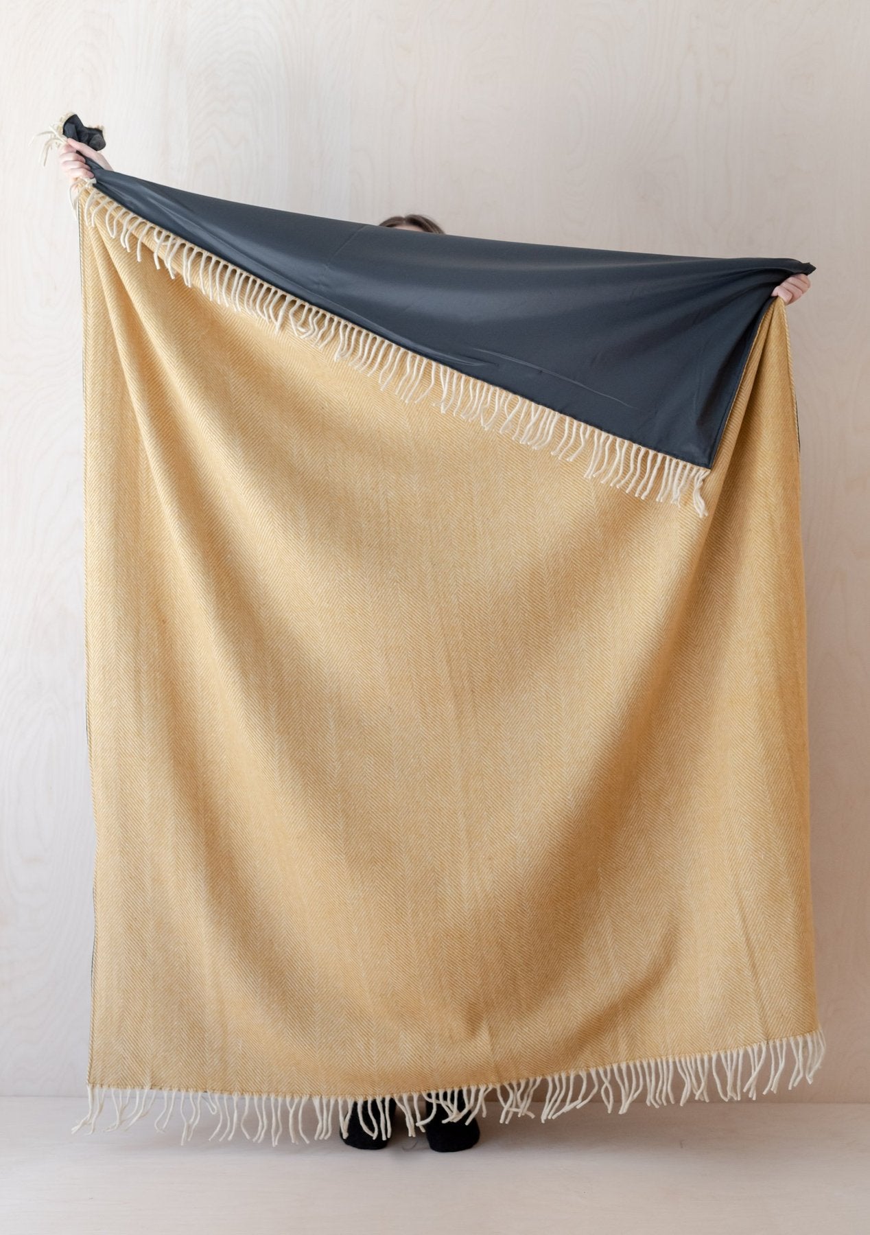 The Tartan Blanket Co. Recycled Wool Waterproof Picnic Blanket - Mustard Herringbone