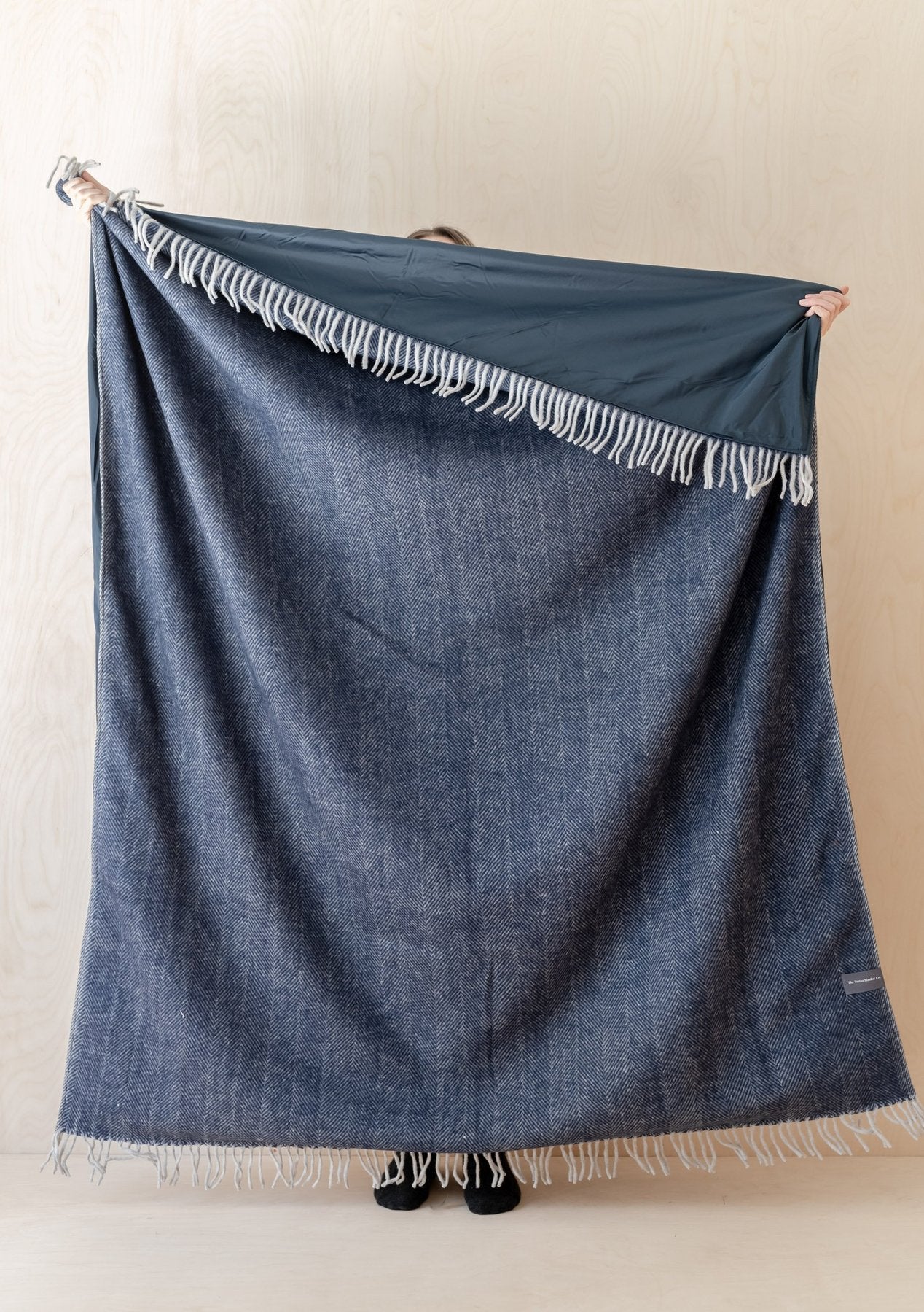 The Tartan Blanket Co. Recycled Wool Waterproof Picnic Blanket - Navy Herringbone