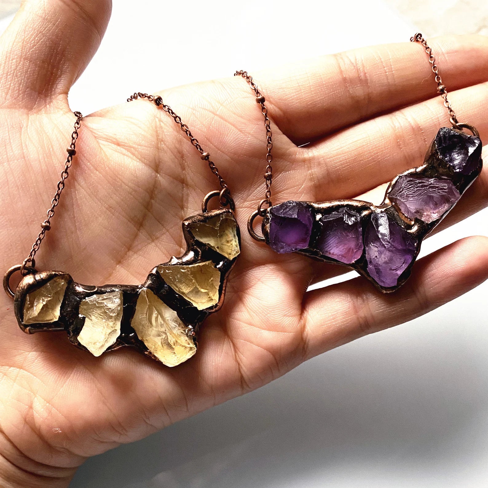Whole Store Raw Amethyst 5 piece Pendant with Antique Rose Gold Plated Necklace