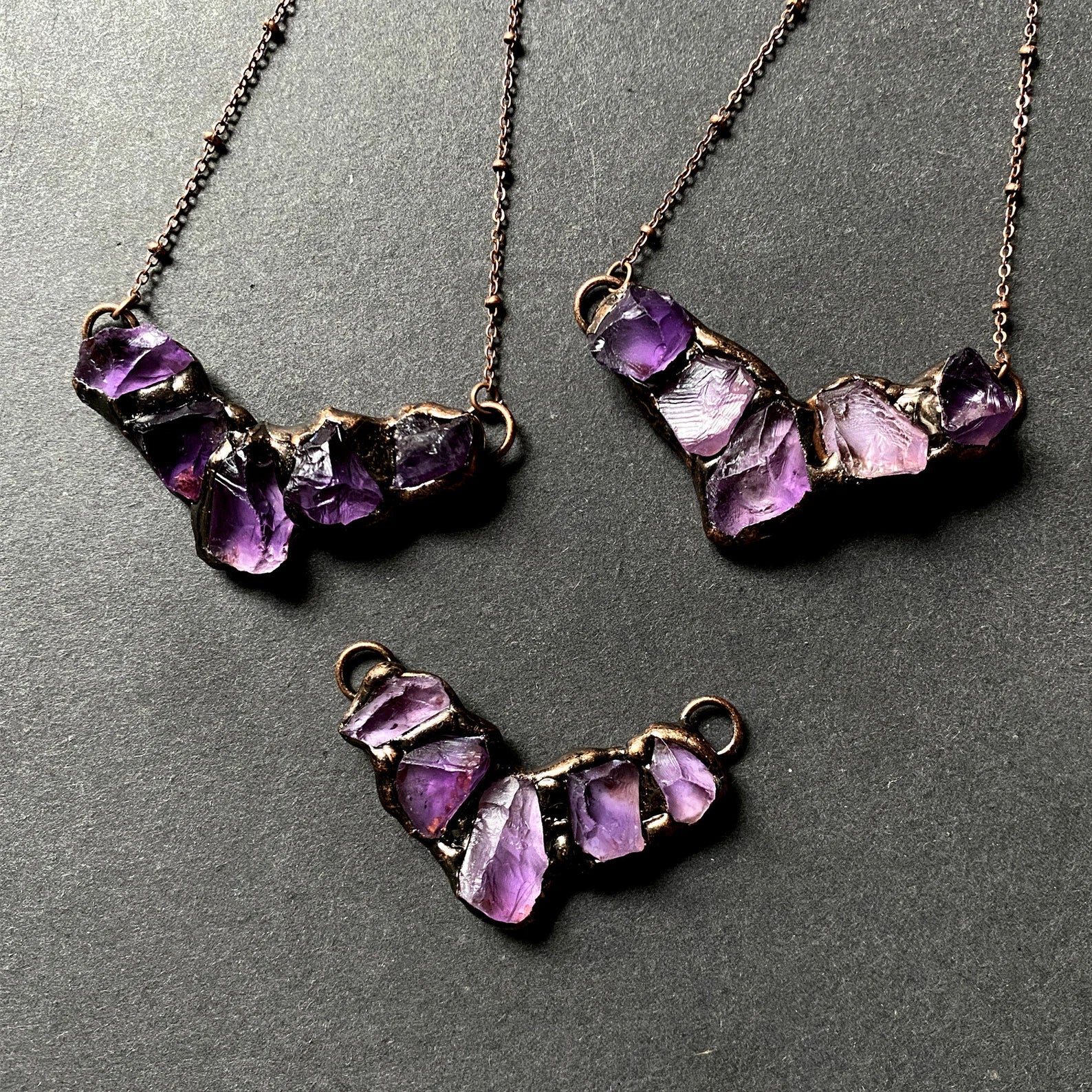 Whole Store Raw Amethyst 5 piece Pendant with Antique Rose Gold Plated Necklace
