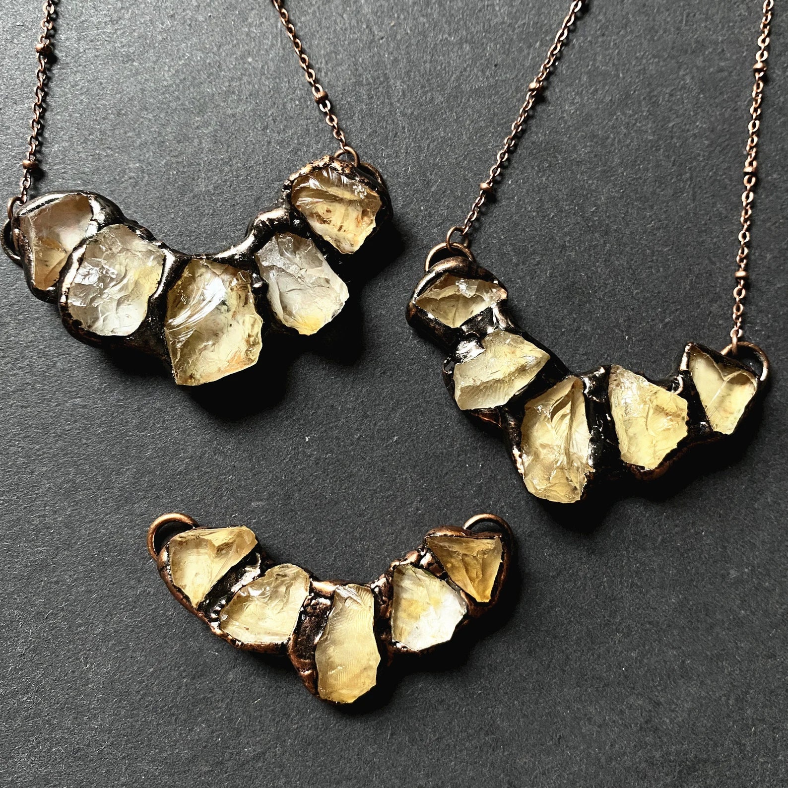 Whole Store Raw Citrine 5 piece Pendant with Antique Rose Gold Plated Necklace