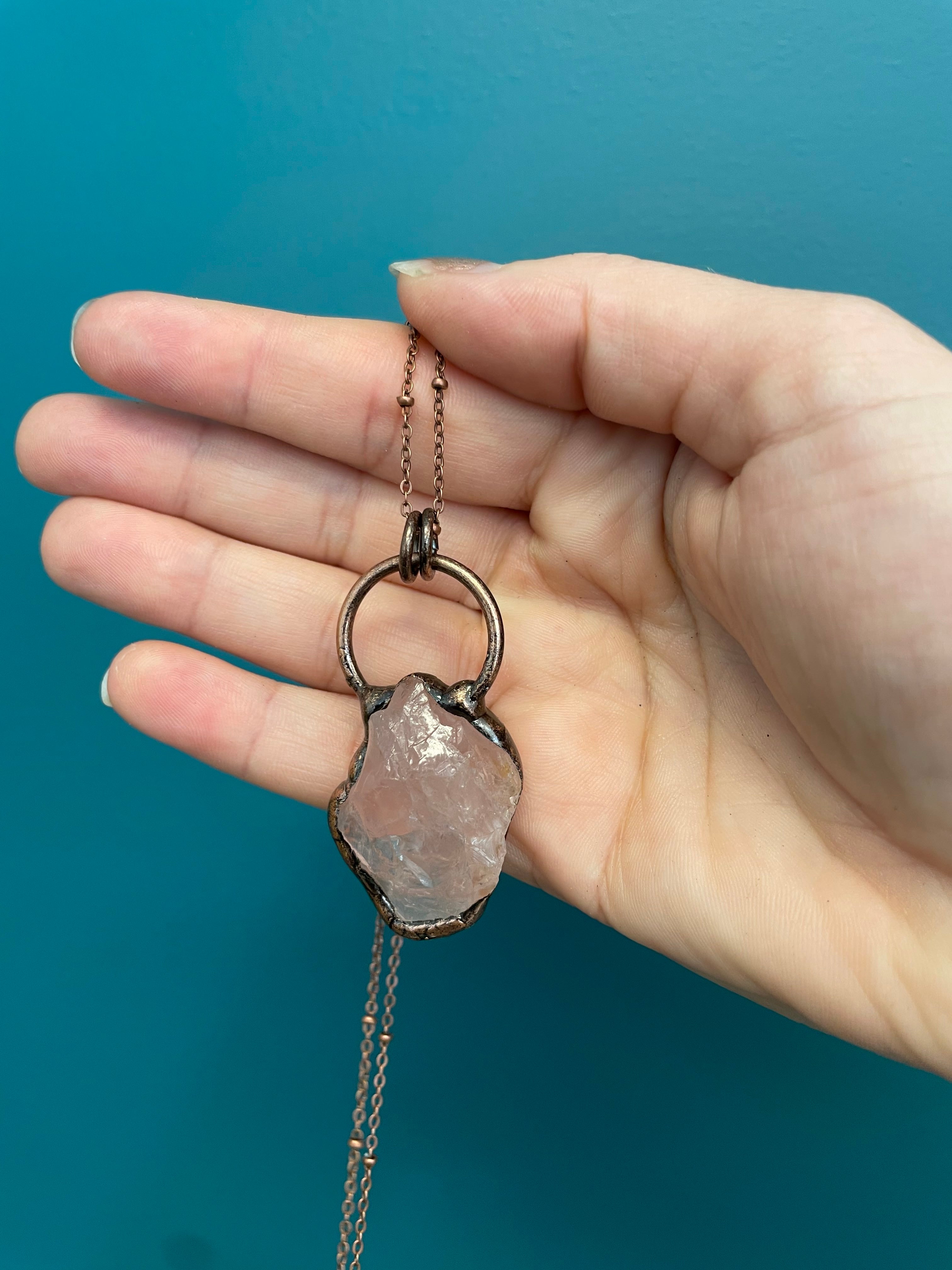 Whole Store Raw Rose Quartz Antique Rose Gold Plated Ring Pendant Necklace