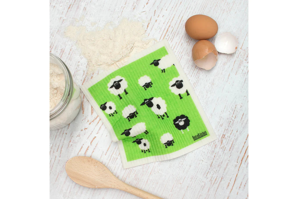 Retro Kitchen Biodegradable Sponge Dish Cloth - Sheep