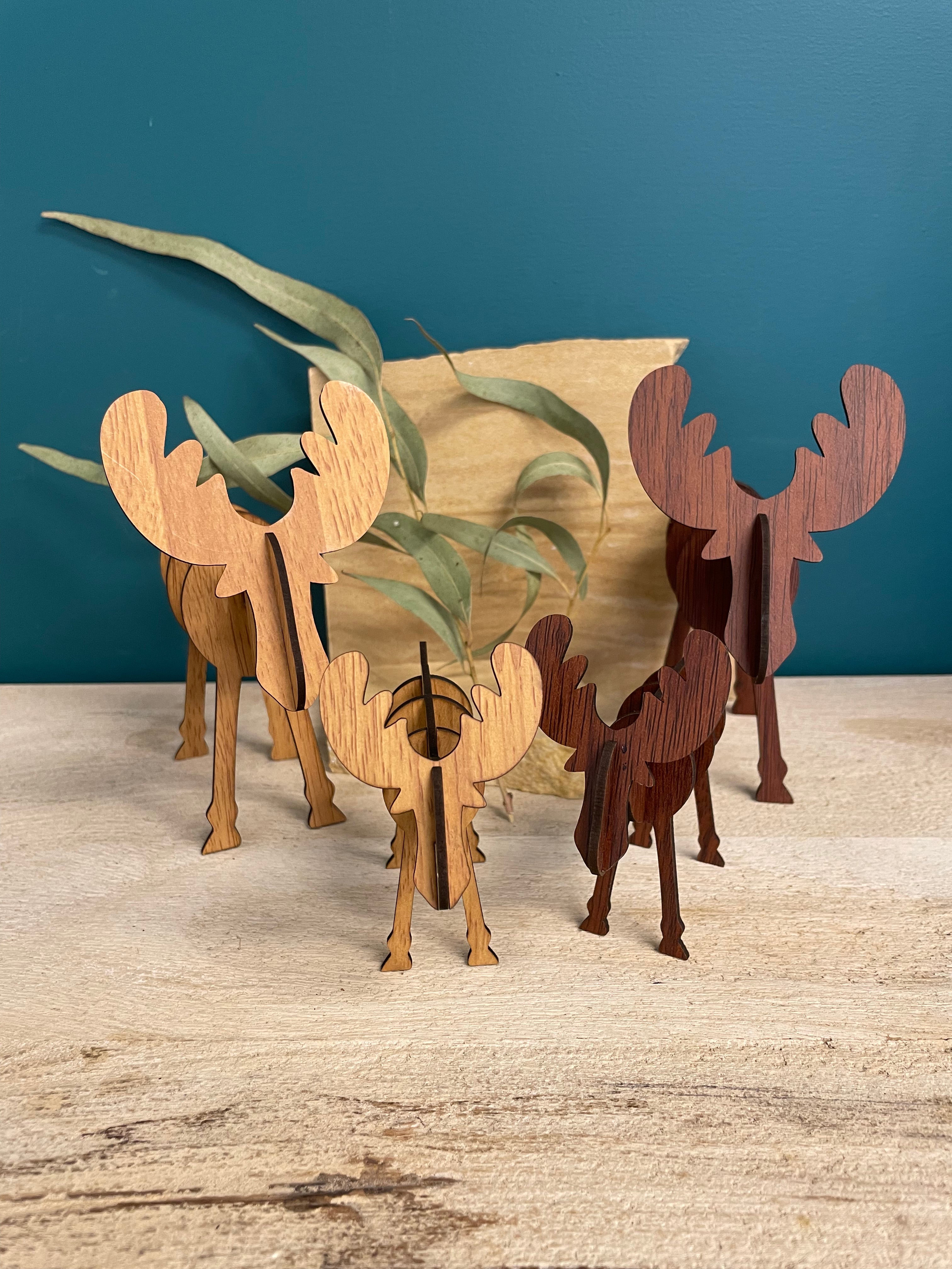 Wooden Elk Christmas Ornament - Set of 4