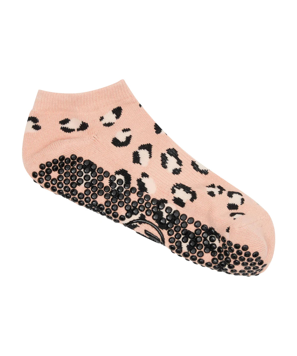 Move Active Classic Low Rise Non Slip Grip Socks - Peach Cheetah