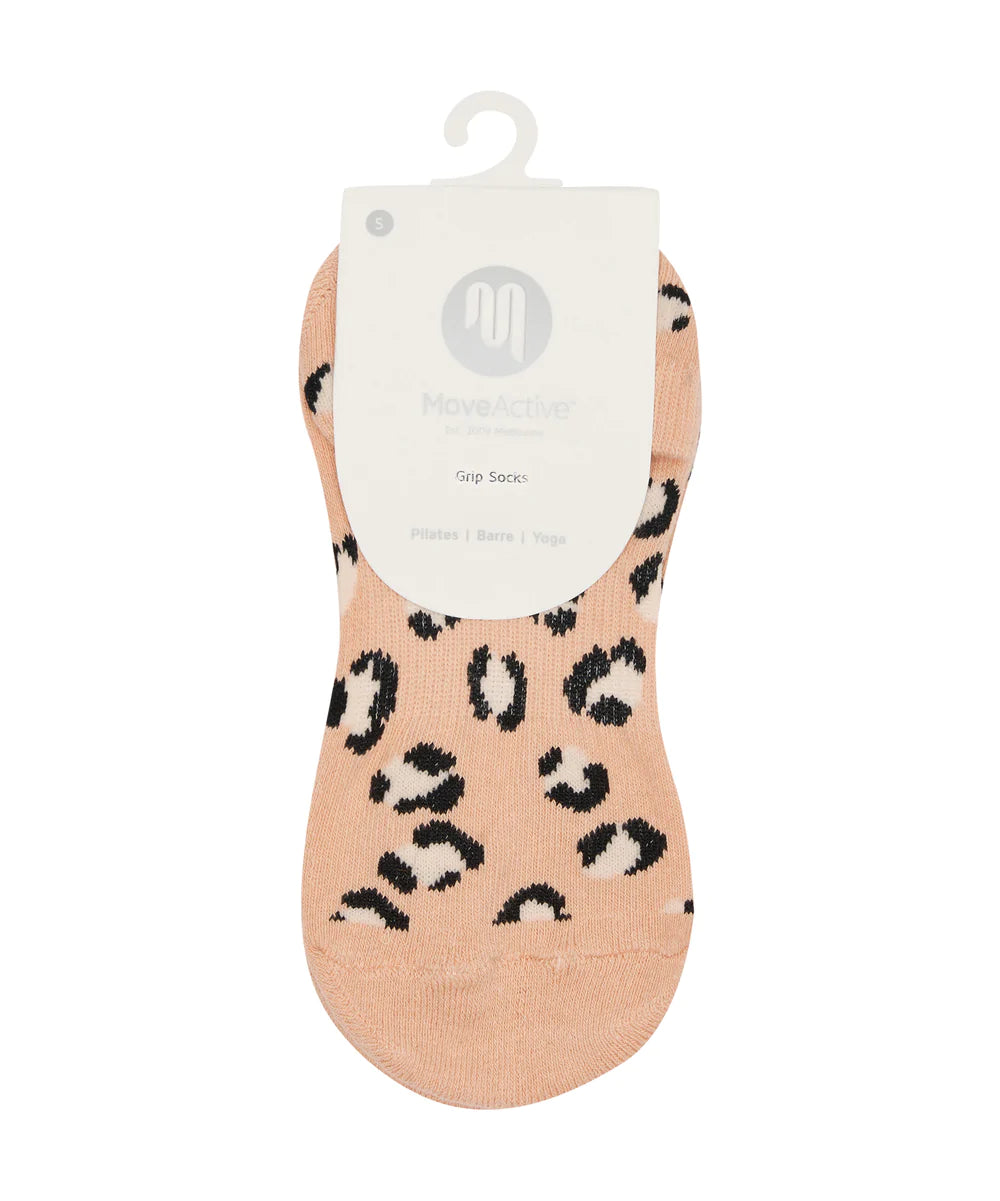 Move Active Classic Low Rise Non Slip Grip Socks - Peach Cheetah